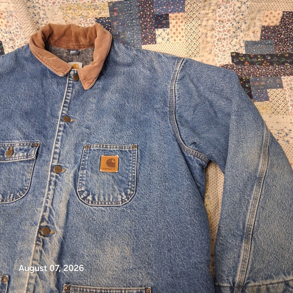 Vintage Carhartt C59 DST Denim Chore Coat Mens 2XL Blanket Lined USA Barn Jacket - Picture 7 of 14